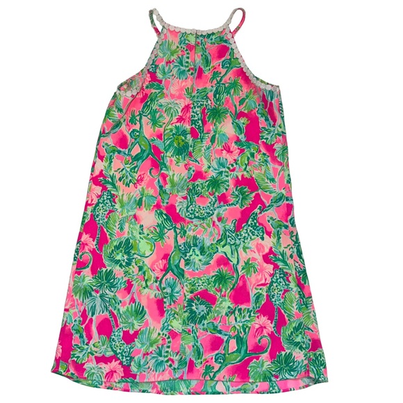 Lilly Pulitzer Pink and Green Floral Dress with Crochet Neckline - Picture 7 of 9